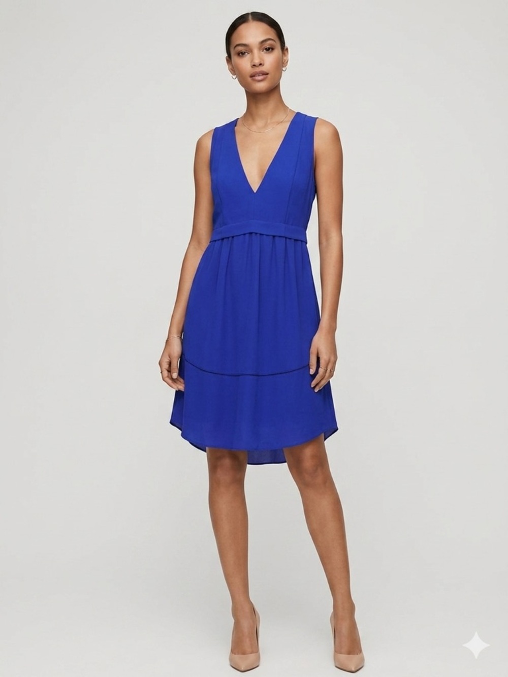 Wilfred Aritzia Royal Blue Silk Blend V-Neck Sleeveless Dress Size 0 Cobalt